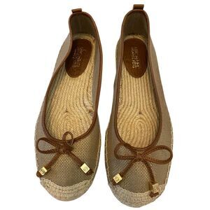 Michael Michael Kors Slip On Bow Jute Espadrilles Ballet Flats Gold Tone Metal